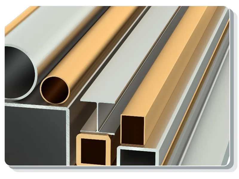 Brass, copper, aluminium and steel tubes and profiles used as raw material