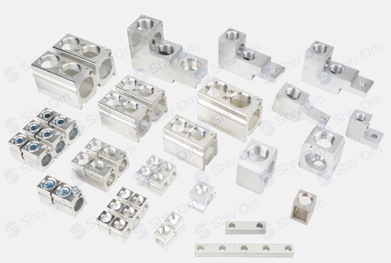 Aluminium CNC machined components and terminal blocks manufactured by Shiv Om E-Tec, Jamnagar
