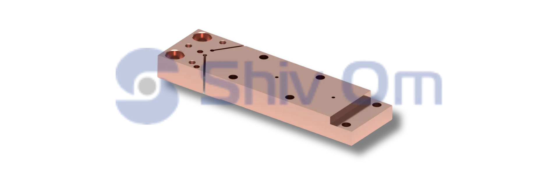 CNC machined copper guide rail, precision linear component with drilled holes for industrial systems