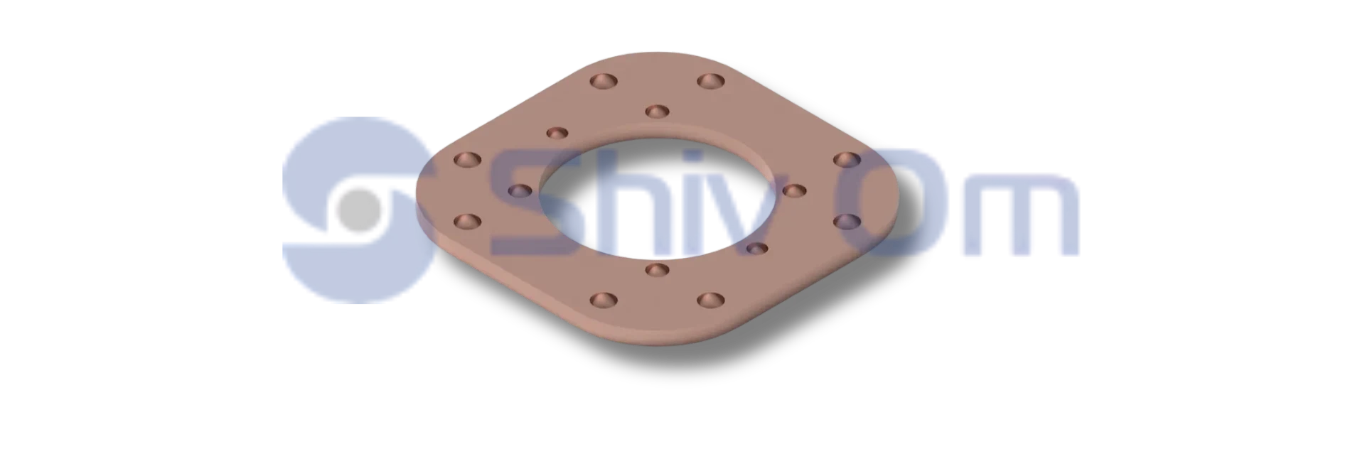 CNC machined copper spacer plate with round cutout and drilled holes for assembly applications