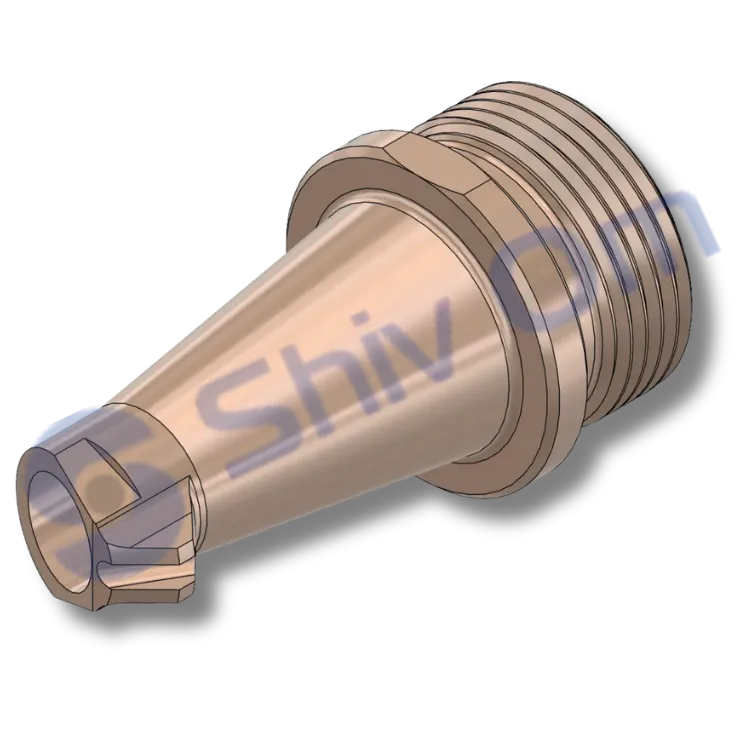 CNC machined copper tapered laser nozzle for precision industrial cutting applications.