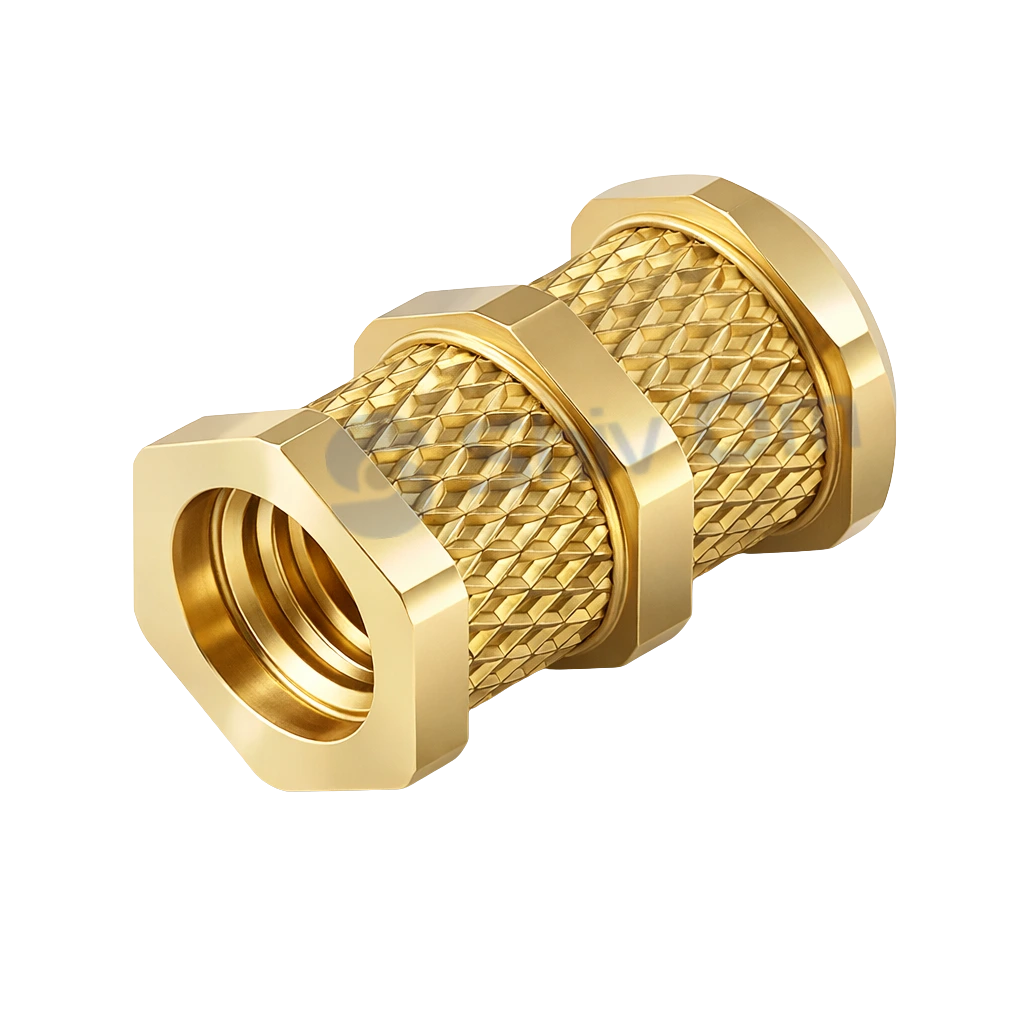 Hexagonal body brass knurling insert with high torque resistance