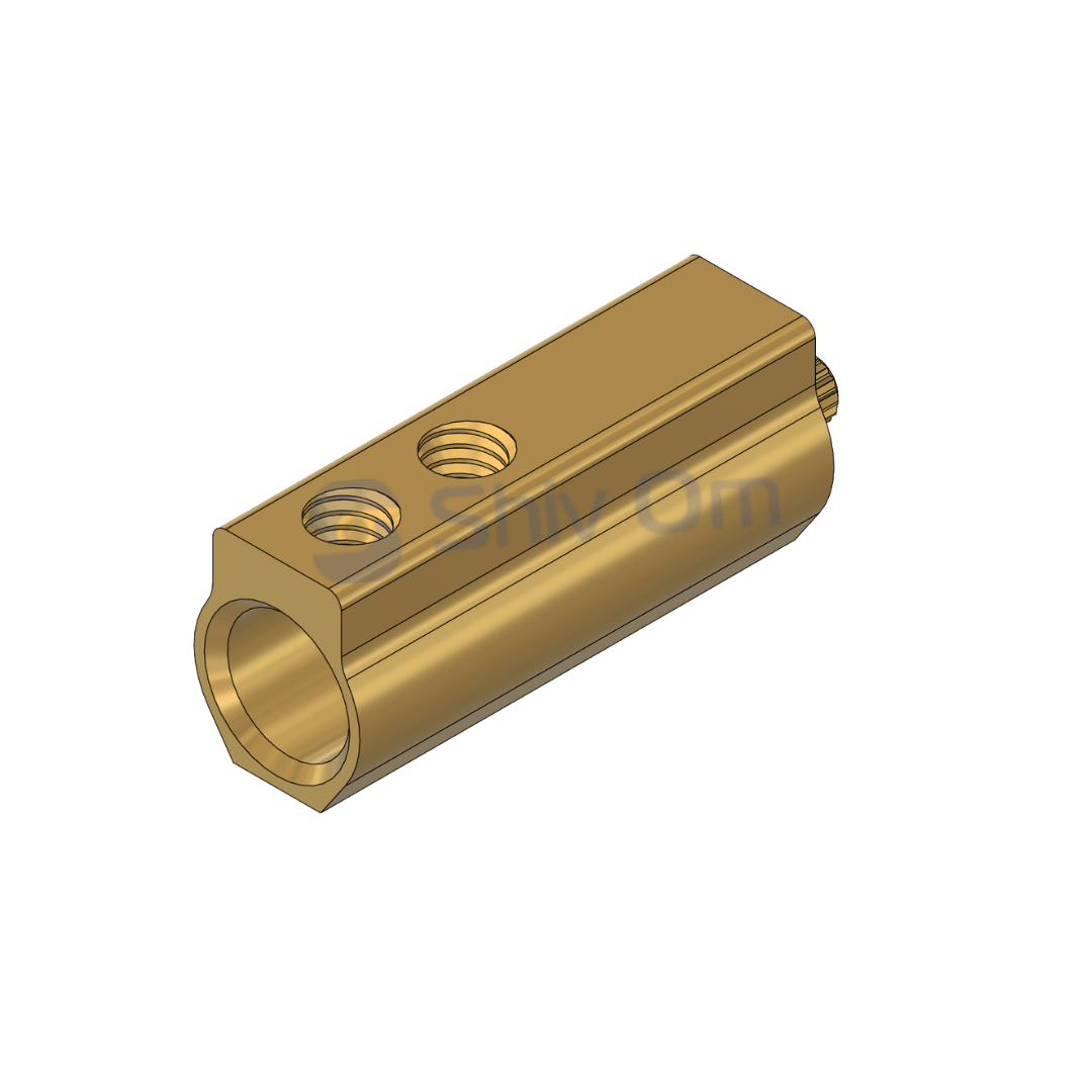 Rear view of precision machined brass terminal component
